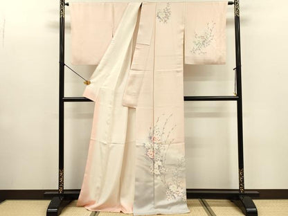 平和屋着物■訪問着　手描き　草花文　暈し染め　正絹　逸品　DABE0146ya