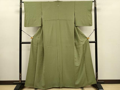 平和屋着物■上質な色無地　檜垣地紋　柳色　正絹　逸品　DABE0147ya