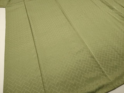 平和屋着物■上質な色無地　檜垣地紋　柳色　正絹　逸品　DABE0147ya