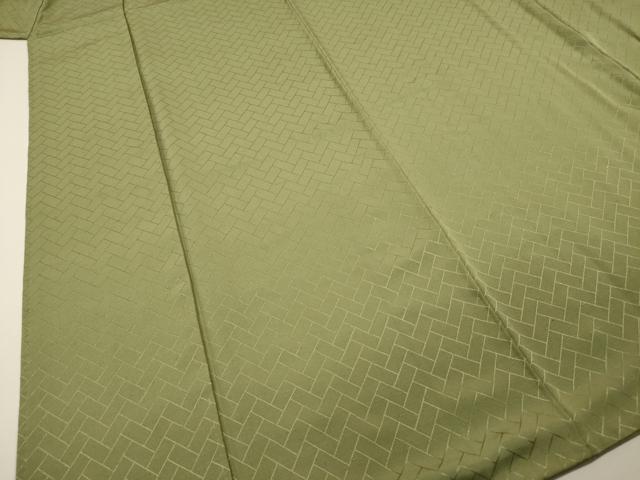 平和屋着物■上質な色無地　檜垣地紋　柳色　正絹　逸品　DABE0147ya