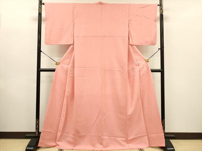 平和屋着物■上質な色無地　珊瑚色　正絹　逸品　DABE0148ya