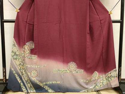 平和屋着物■訪問着　絵皿花鳥文　暈し染め　金銀彩　正絹　逸品　DABE0149ya