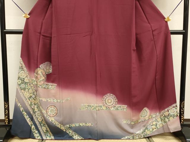 平和屋着物■訪問着　絵皿花鳥文　暈し染め　金銀彩　正絹　逸品　DABE0149ya