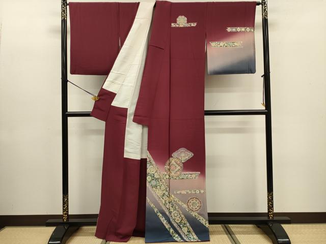 平和屋着物■訪問着　絵皿花鳥文　暈し染め　金銀彩　正絹　逸品　DABE0149ya
