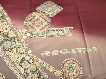 平和屋着物■訪問着　絵皿花鳥文　暈し染め　金銀彩　正絹　逸品　DABE0149ya