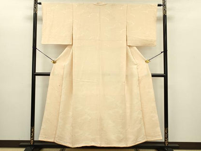 平和屋着物■上質な色無地 雲取り地紋 鳥の子色 正絹 逸品 DABE0158ya