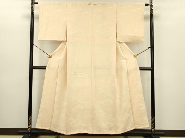 平和屋着物■上質な色無地 雲取り地紋 鳥の子色 正絹 逸品 DABE0158ya