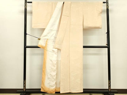 平和屋着物■上質な色無地 雲取り地紋 鳥の子色 正絹 逸品 DABE0158ya