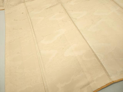平和屋着物■上質な色無地 雲取り地紋 鳥の子色 正絹 逸品 DABE0158ya