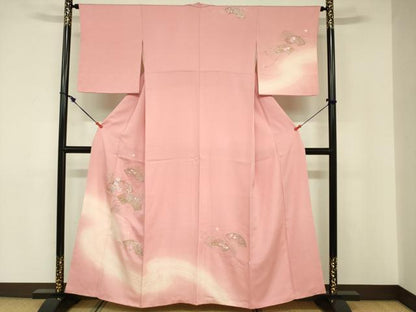 平和屋着物■訪問着　駒刺繍　絞り　地紙重ね花文　暈し染め　金彩　正絹　逸品　DABE0163ya