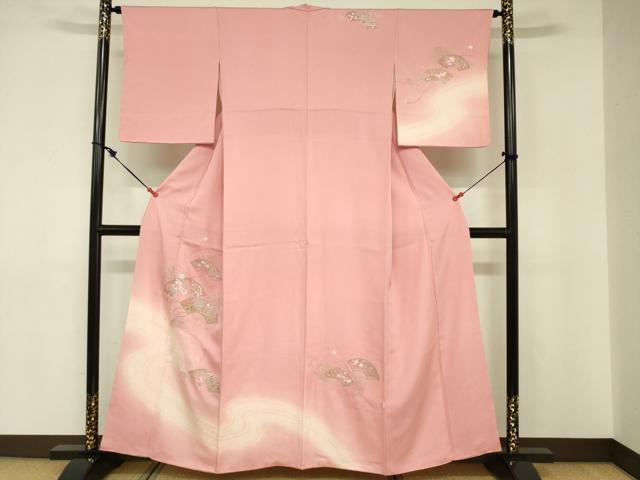 平和屋着物■訪問着　駒刺繍　絞り　地紙重ね花文　暈し染め　金彩　正絹　逸品　DABE0163ya