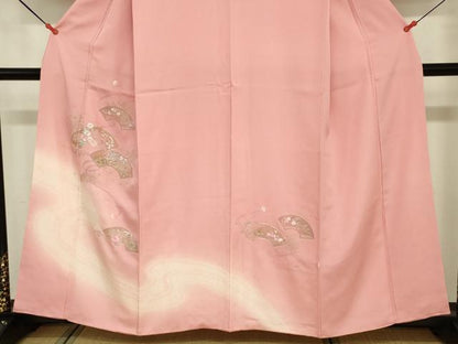 平和屋着物■訪問着　駒刺繍　絞り　地紙重ね花文　暈し染め　金彩　正絹　逸品　DABE0163ya