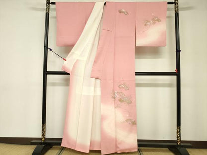 平和屋着物■訪問着　駒刺繍　絞り　地紙重ね花文　暈し染め　金彩　正絹　逸品　DABE0163ya