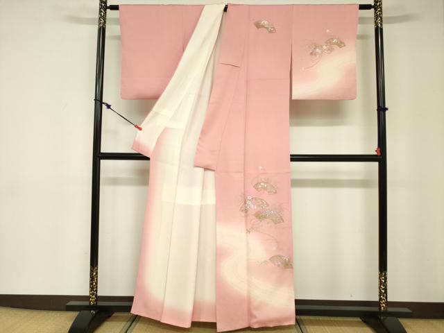 平和屋着物■訪問着　駒刺繍　絞り　地紙重ね花文　暈し染め　金彩　正絹　逸品　DABE0163ya
