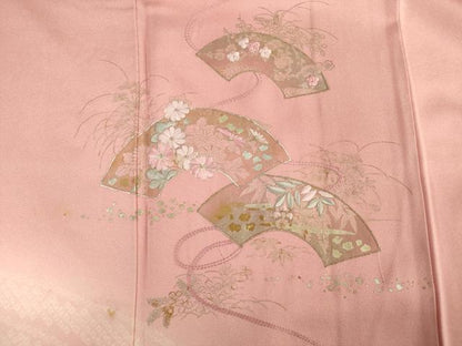 平和屋着物■訪問着　駒刺繍　絞り　地紙重ね花文　暈し染め　金彩　正絹　逸品　DABE0163ya