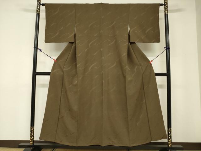 平和屋着物■上質な色無地　霞地紋　海松色　正絹　逸品　DABE0164ya