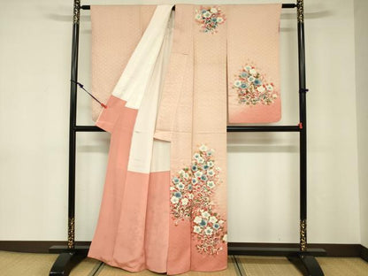 平和屋着物■小振袖　二尺袖　草花文　暈し染め　金彩　正絹　逸品　DABE0168ya