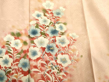 平和屋着物■小振袖　二尺袖　草花文　暈し染め　金彩　正絹　逸品　DABE0168ya