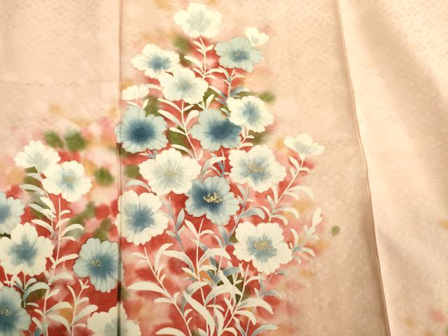 平和屋着物■小振袖　二尺袖　草花文　暈し染め　金彩　正絹　逸品　DABE0168ya