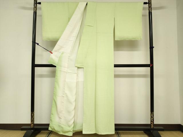 平和屋着物□上質な色無地 エ霞吉祥地紋 若菜色 正絹 逸品