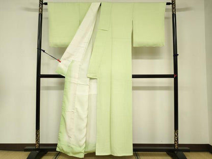 平和屋着物■上質な色無地　エ霞吉祥地紋　若菜色　正絹　逸品　DABE0174ya