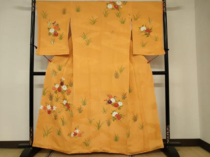 平和屋着物■訪問着 駒刺繍 草花文 金彩 三越扱い 正絹 逸品 DABE0178ya