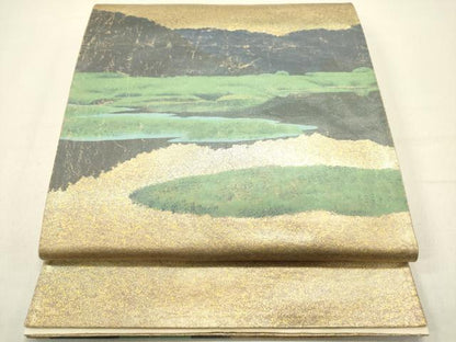 平和屋着物◎太鼓柄袋帯　霞文　金糸　引箔　正絹　逸品　DABE0188ya