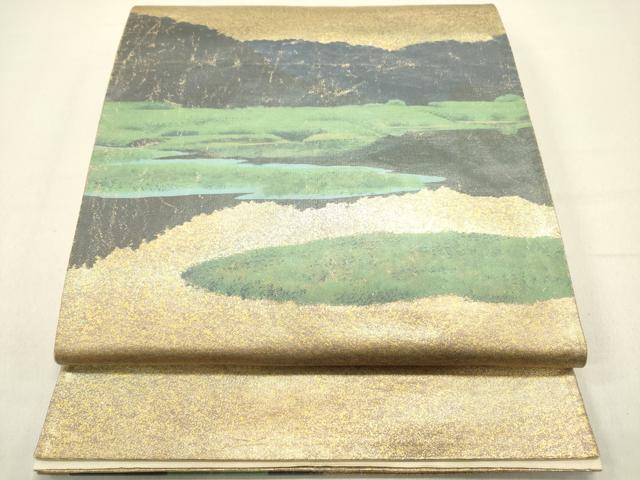 平和屋着物◎太鼓柄袋帯　霞文　金糸　引箔　正絹　逸品　DABE0188ya