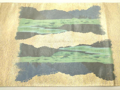 平和屋着物◎太鼓柄袋帯　霞文　金糸　引箔　正絹　逸品　DABE0188ya