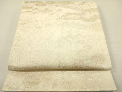 平和屋着物◎六通柄袋帯 風景文 金糸 正絹 逸品 DABE0189ya