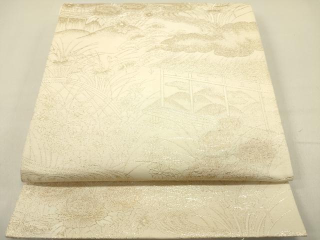 平和屋着物◎六通柄袋帯 風景文 金糸 正絹 逸品 DABE0189ya
