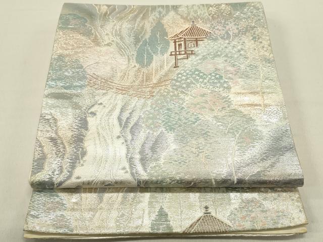 平和屋着物◎六通柄袋帯 風景文 金銀糸 正絹 逸品 DABE0190ya
