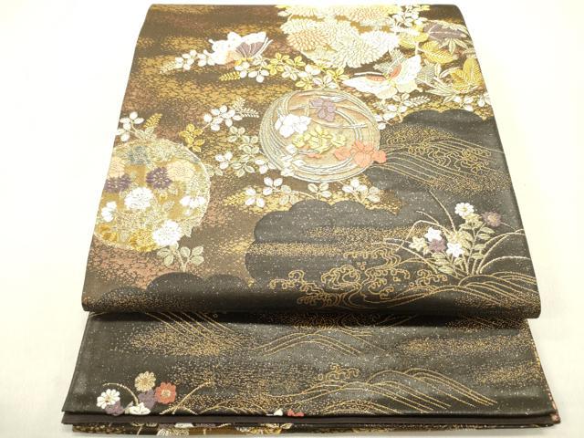 平和屋着物◎六通柄袋帯 花蝶文 金糸 正絹 逸品 DABE0191ya