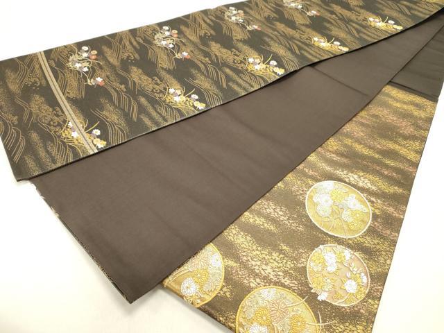 平和屋着物◎六通柄袋帯 花蝶文 金糸 正絹 逸品 DABE0191ya