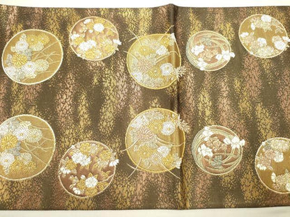 平和屋着物◎六通柄袋帯 花蝶文 金糸 正絹 逸品 DABE0191ya
