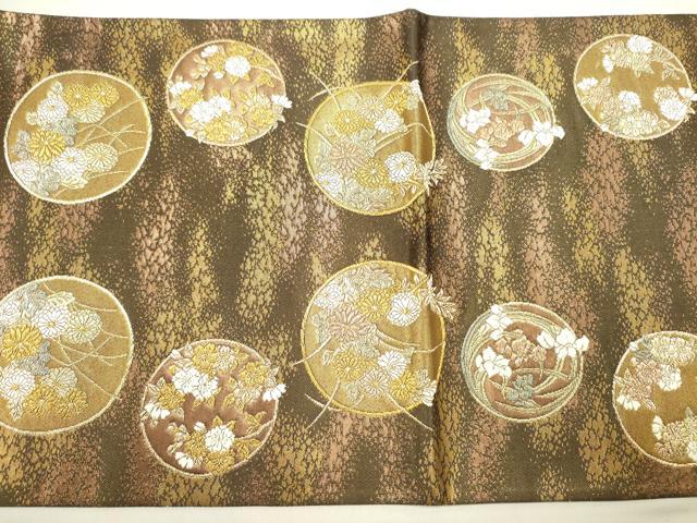 平和屋着物◎六通柄袋帯 花蝶文 金糸 正絹 逸品 DABE0191ya