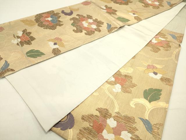 平和屋着物◎皆川泰蔵 染色家 六通柄袋帯 古趣唐花文 金糸 正絹 逸品 DABE0194ya