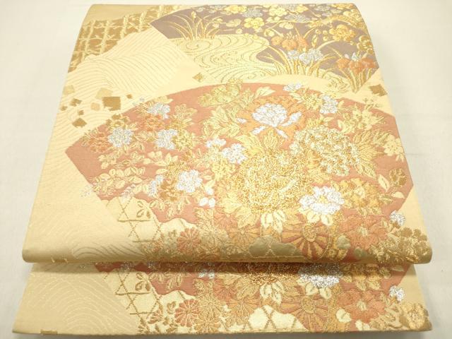 平和屋着物◎六通柄袋帯 流水地紙花文 金銀糸 正絹 逸品 DABE0198ya