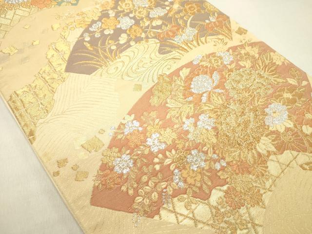 平和屋着物◎六通柄袋帯 流水地紙花文 金銀糸 正絹 逸品 DABE0198ya