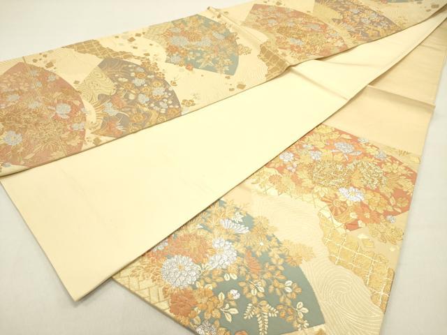 平和屋着物◎六通柄袋帯 流水地紙花文 金銀糸 正絹 逸品 DABE0198ya
