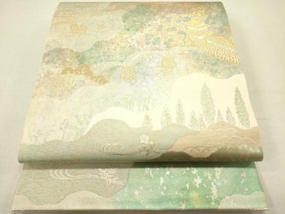 平和屋着物◎六通柄袋帯 風景文 金糸 引箔 正絹 逸品 DABE0200ya