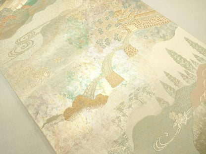 平和屋着物◎六通柄袋帯 風景文 金糸 引箔 正絹 逸品 DABE0200ya