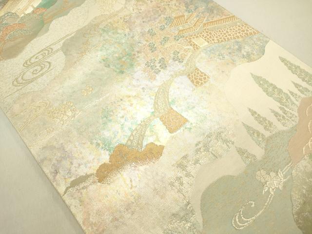 平和屋着物◎六通柄袋帯 風景文 金糸 引箔 正絹 逸品 DABE0200ya