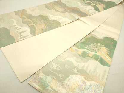 平和屋着物◎六通柄袋帯 風景文 金糸 引箔 正絹 逸品 DABE0200ya