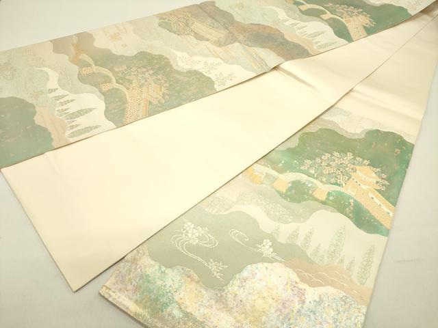 平和屋着物◎六通柄袋帯 風景文 金糸 引箔 正絹 逸品 DABE0200ya