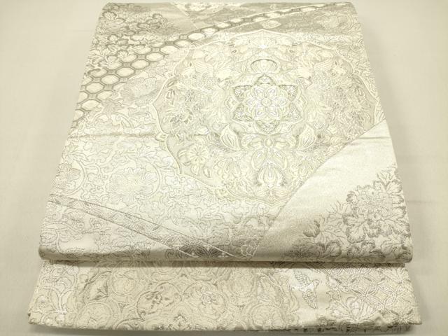 平和屋着物◎六通柄袋帯 鳳凰花文 銀糸 正絹 逸品 DABE0201ya