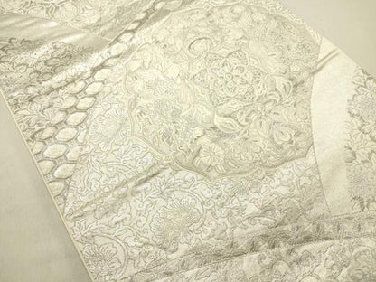 平和屋着物◎六通柄袋帯 鳳凰花文 銀糸 正絹 逸品 DABE0201ya