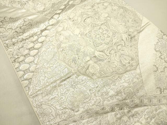 平和屋着物◎六通柄袋帯 鳳凰花文 銀糸 正絹 逸品 DABE0201ya