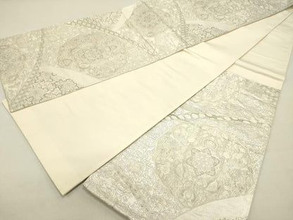 平和屋着物◎六通柄袋帯 鳳凰花文 銀糸 正絹 逸品 DABE0201ya