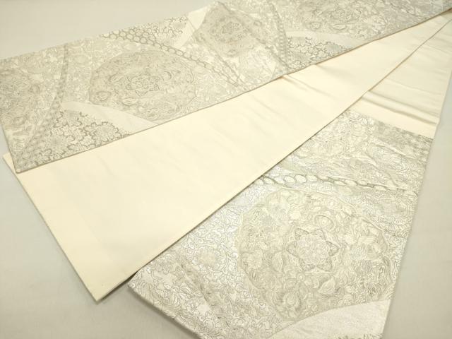 平和屋着物◎六通柄袋帯 鳳凰花文 銀糸 正絹 逸品 DABE0201ya